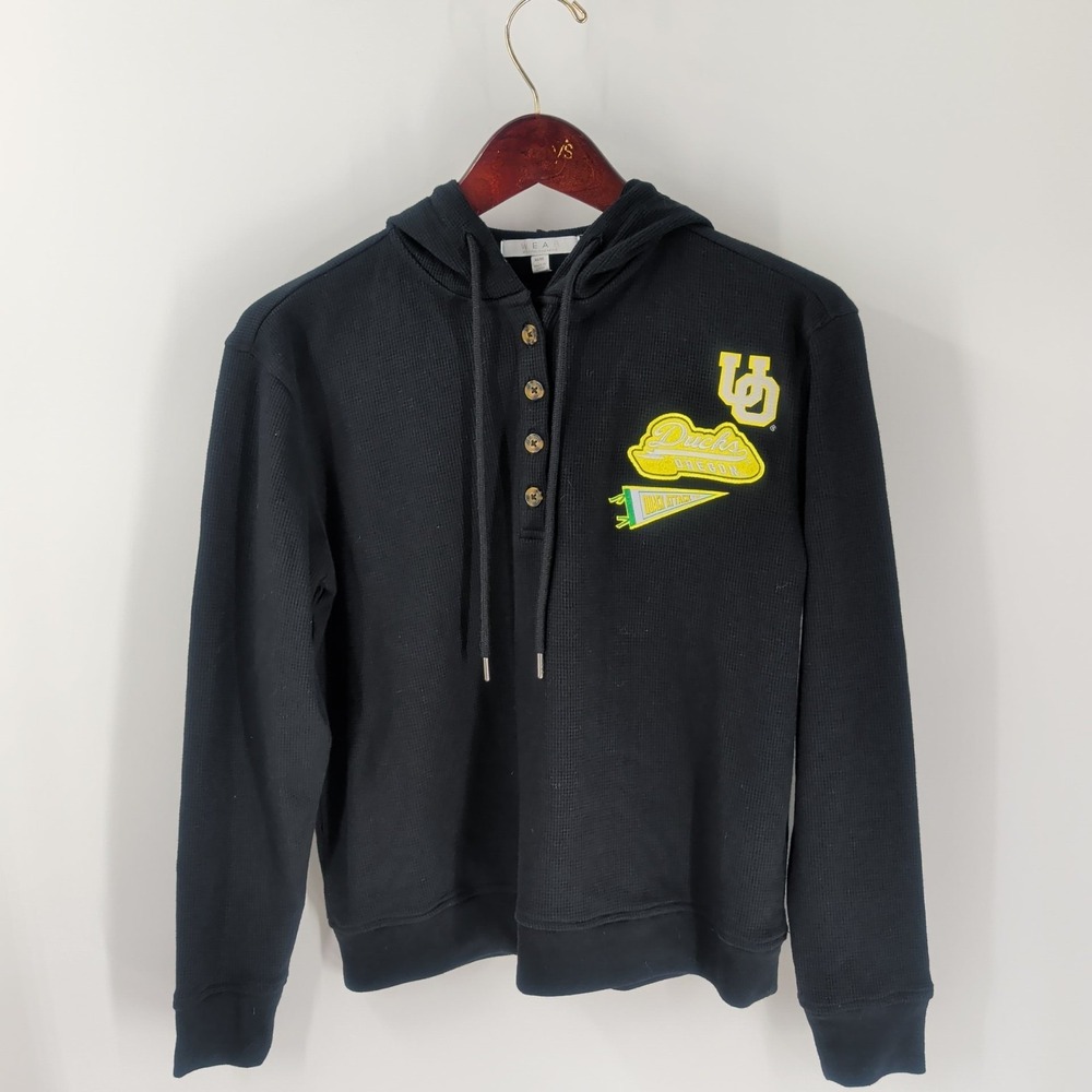 Oregon Ducks Football Wear By Erin Andrews Womens Black Overlap Hoodie Size M